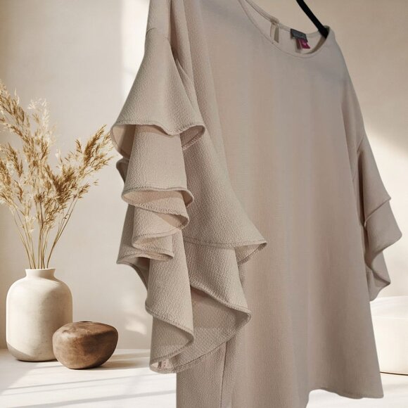 Vince Camuto Tiered Ruffle Sleeve Blouse Size L | Neutral Peachy Beige - Picture 7 of 11